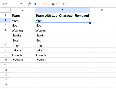remove last character from string google sheets|How to Remove the Last Character from a String in .